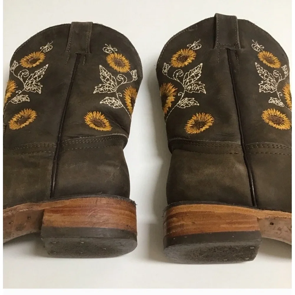 Cowboy Boots Fall Brown Leather Kid Western Size 13 Sunflower Equestrian Girls